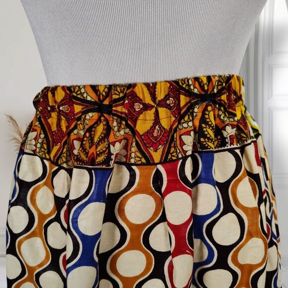Vintage 70s Psychedelic Skirt Size S Wavy Geometric Print Elastic Waist Knee - Picture 10 of 15